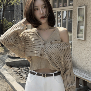 원펀치 스트랩 탑 가디건 세트