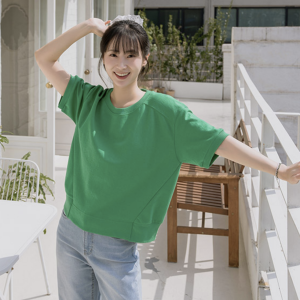 퍼프 라벨 디테일 반팔 맨투맨