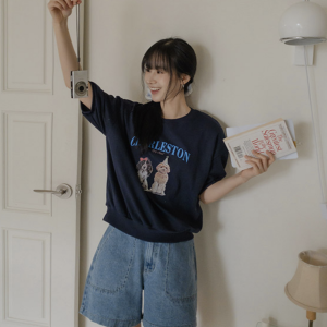 포피 라운드 반팔 맨투맨