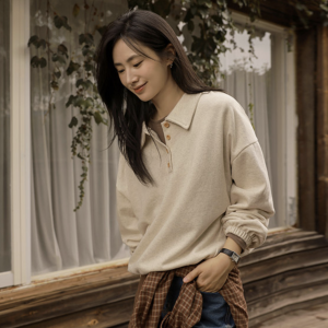 우든 버튼 카라 맨투맨