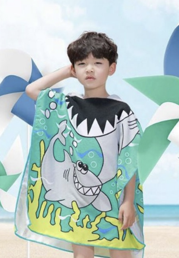 아동 캐릭터 후드형 비치 타월 - 图片 2
